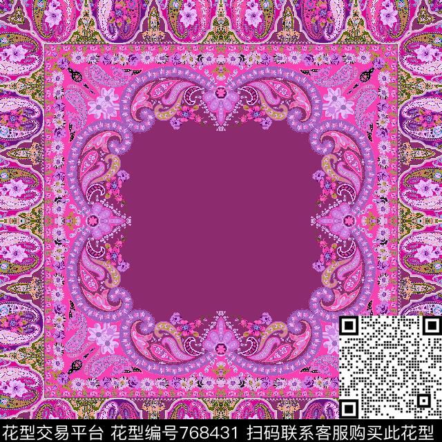 对称花丝巾花卉传统印花华亿平台下载（图片编号: 768431） - 瓦栏（Walan）