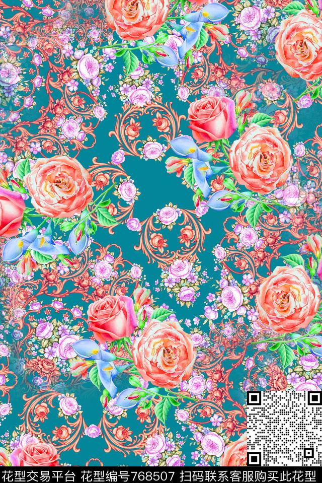 大花花瓣花卉数码印花华亿平台下载（图片编号: 768507） - 瓦栏（Walan）