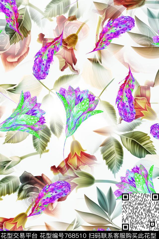 曼陀罗大花方格数码印花华亿平台下载（图片编号: 768510） - 瓦栏（Walan）