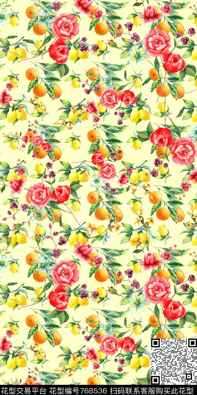 手绘小碎花柠檬数码印花华亿平台下载（图片编号: 768536） - 瓦栏（Walan）