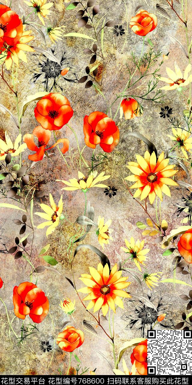 乱花雏菊小碎花数码印花华亿平台下载（图片编号: 768600） - 瓦栏（Walan）