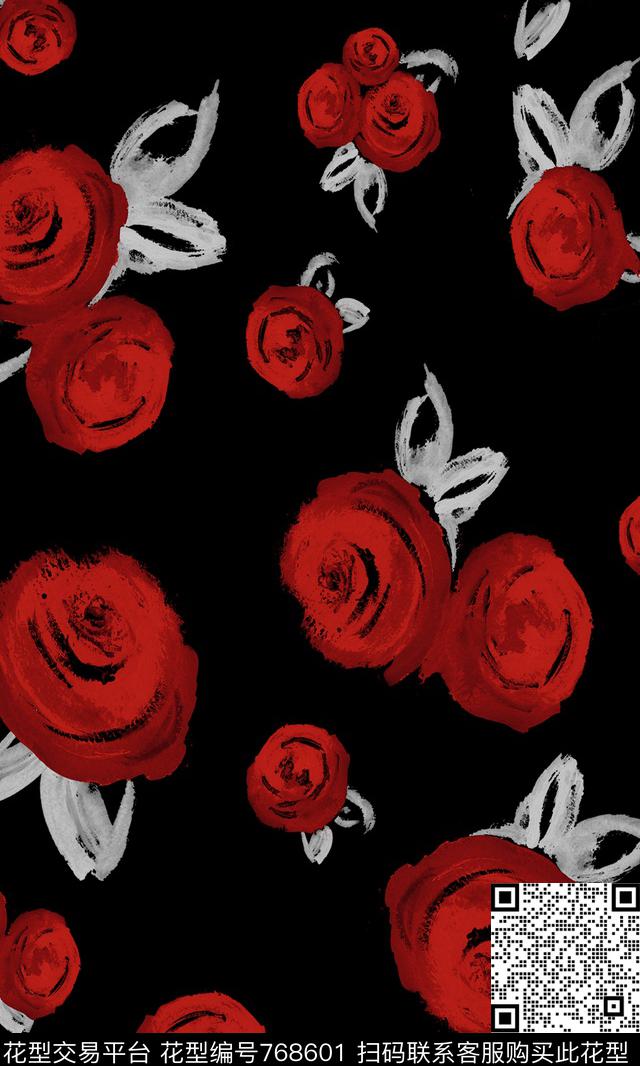 小碎花玫瑰手绘花卉数码印花华亿平台下载（图片编号: 768601） - 瓦栏（Walan）