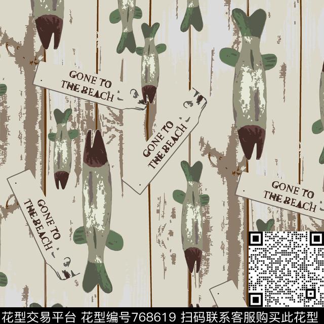 线条鱼路标传统印花华亿平台下载（图片编号: 768619） - 瓦栏（Walan）