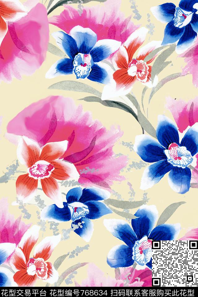 中国风花卉花朵数码印花华亿平台下载（图片编号: 768634） - 瓦栏（Walan）