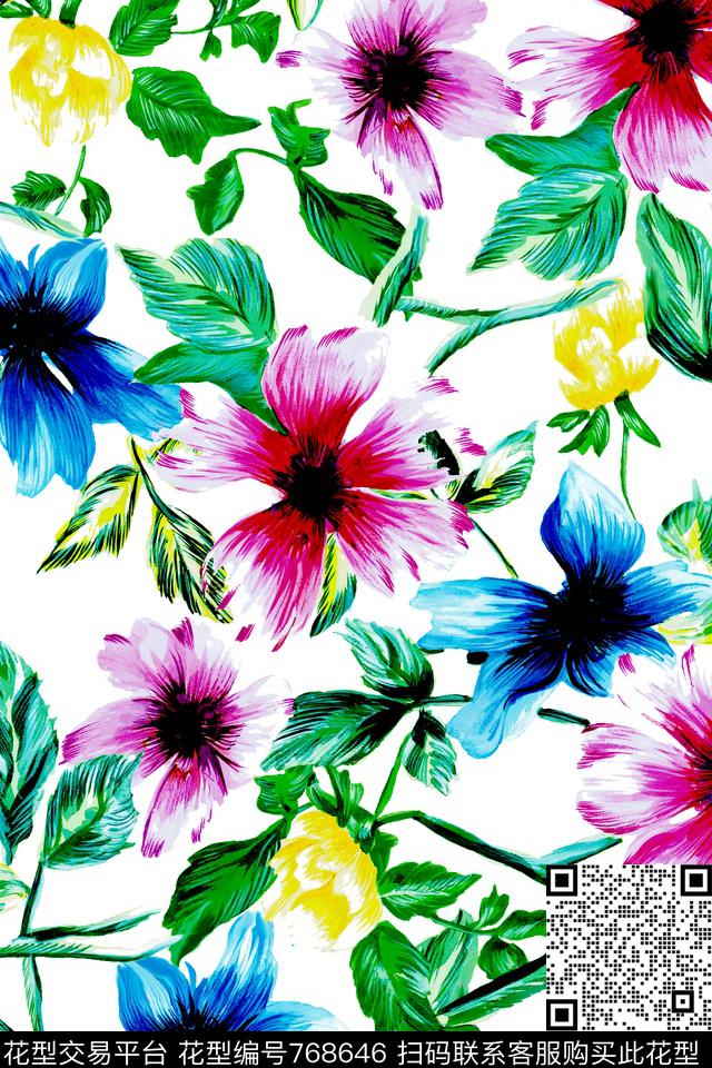 花卉花朵数码印花华亿平台下载（图片编号: 768646） - 瓦栏（Walan）