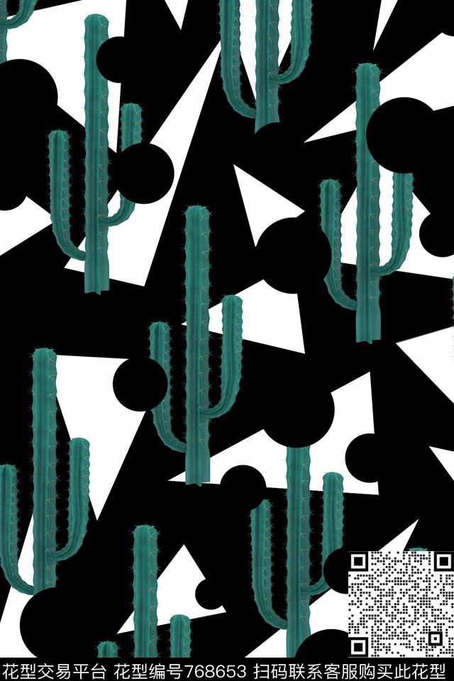 趣味仙人掌数码印花华亿平台下载（图片编号: 768653） - 瓦栏（Walan）
