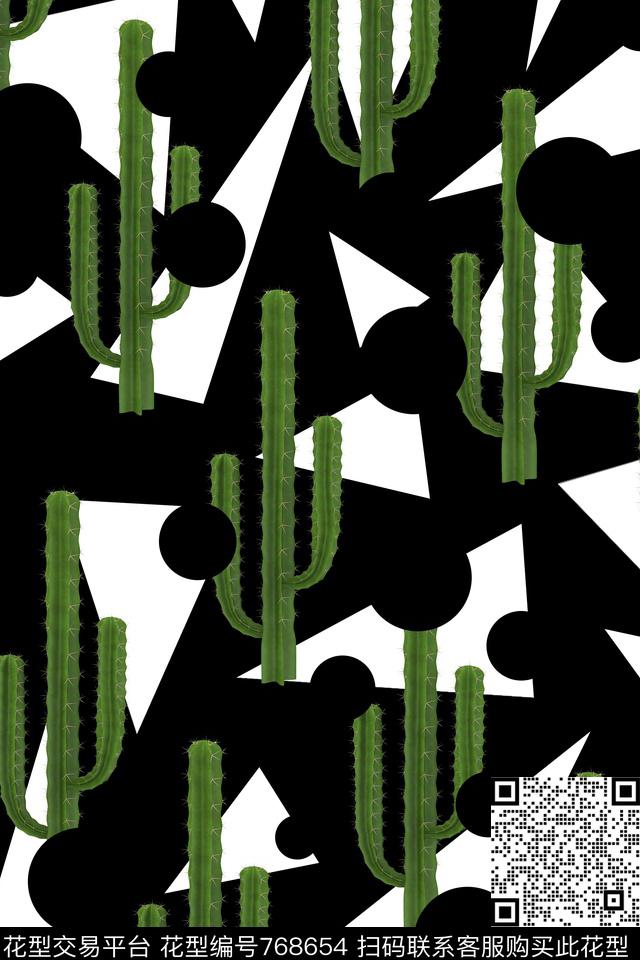 趣味仙人掌数码印花华亿平台下载（图片编号: 768654） - 瓦栏（Walan）