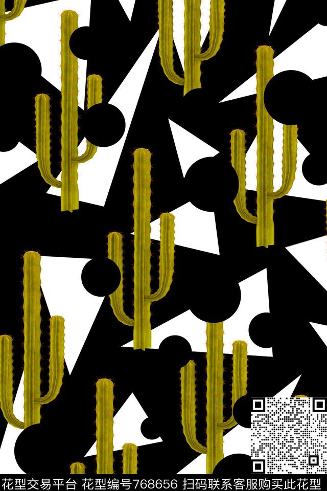 趣味仙人掌数码印花华亿平台下载（图片编号: 768656） - 瓦栏（Walan）