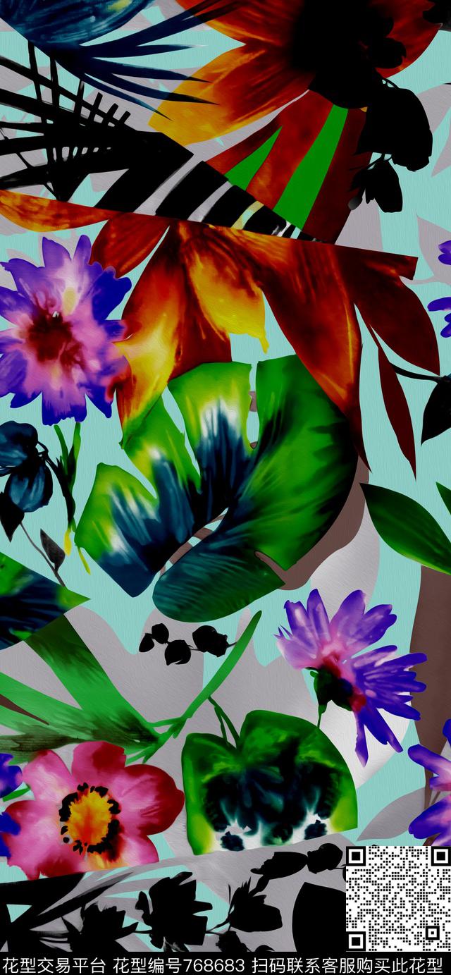 乱花花瓣花卉数码印花华亿平台下载（图片编号: 768683） - 瓦栏（Walan）