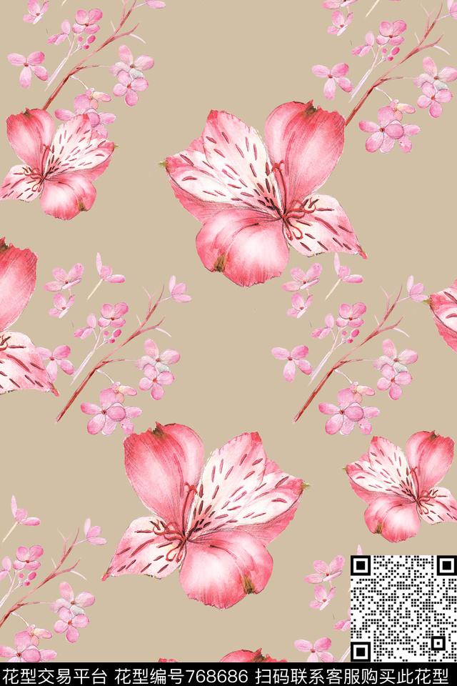 花卉花朵数码印花华亿平台下载（图片编号: 768686） - 瓦栏（Walan）
