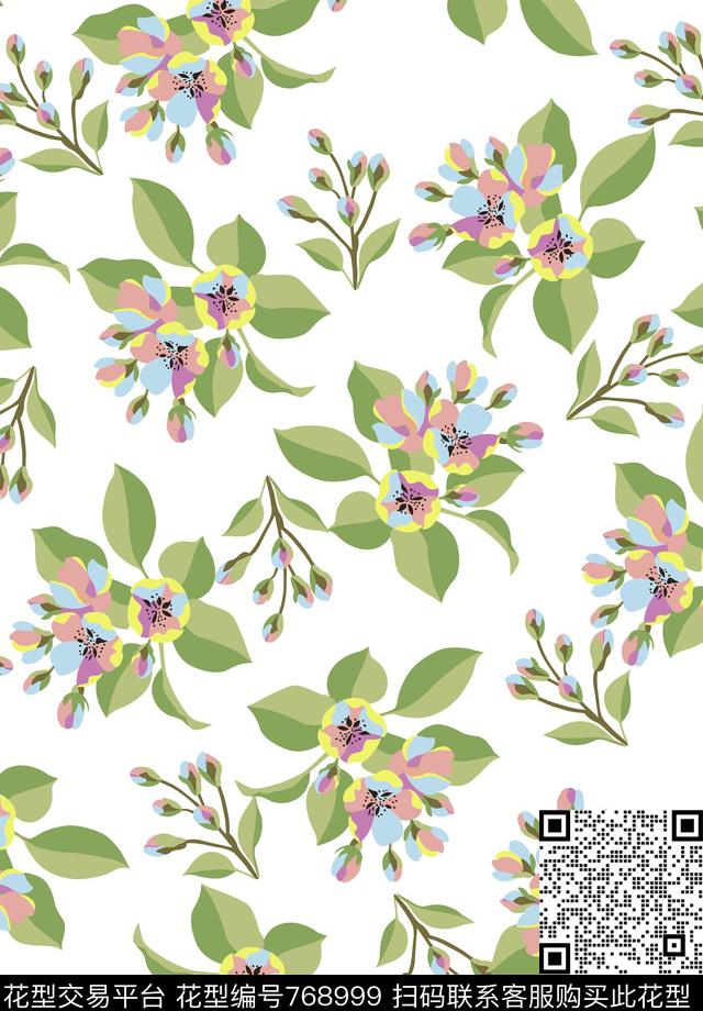 丝巾女装家纺线条色块花卉素雅传统印花华亿平台下载（图片编号: 768999） - 瓦栏（Walan）