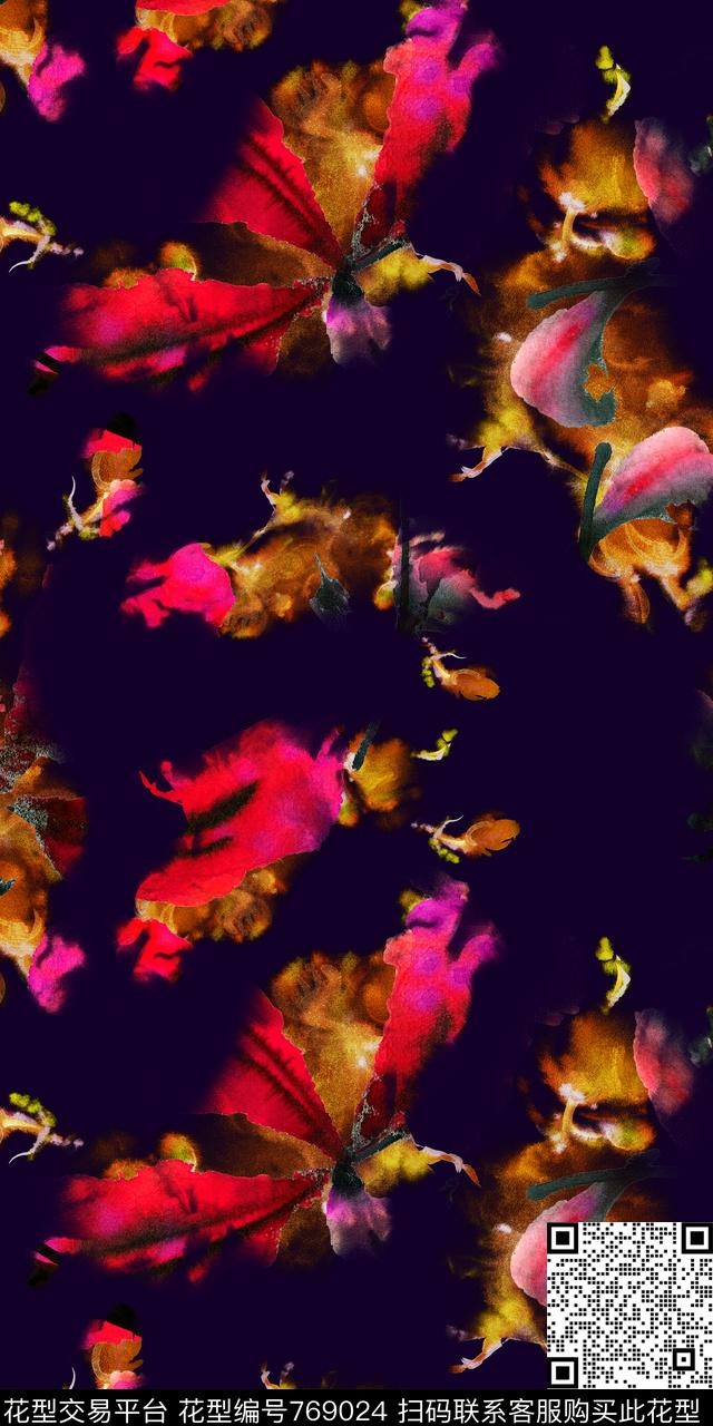 手绘肌理泼墨数码印花华亿平台下载（图片编号: 769024） - 瓦栏（Walan）