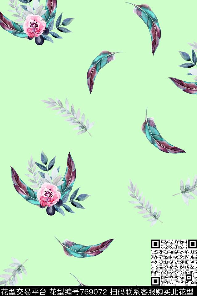 绿植树叶花卉简约数码印花华亿平台下载（图片编号: 769072） - 瓦栏（Walan）