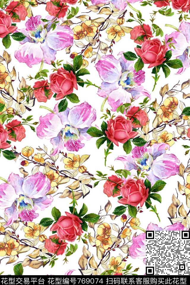 典雅花卉简约数码印花华亿平台下载（图片编号: 769074） - 瓦栏（Walan）