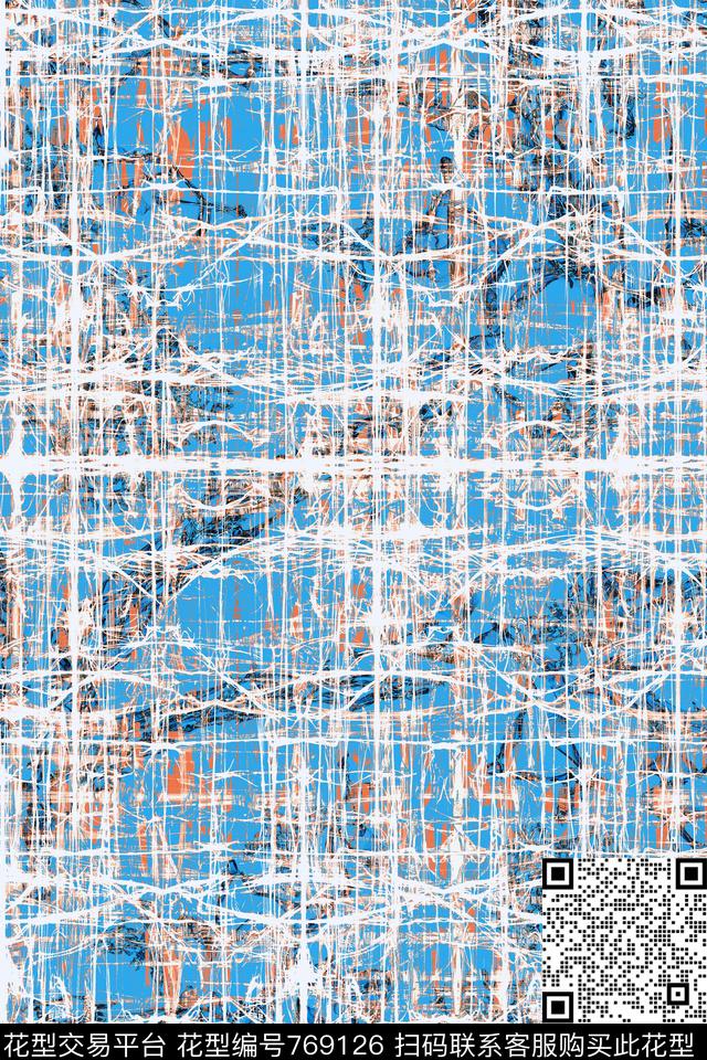 曲线竖条格子数码印花华亿平台下载（图片编号: 769126） - 瓦栏（Walan）