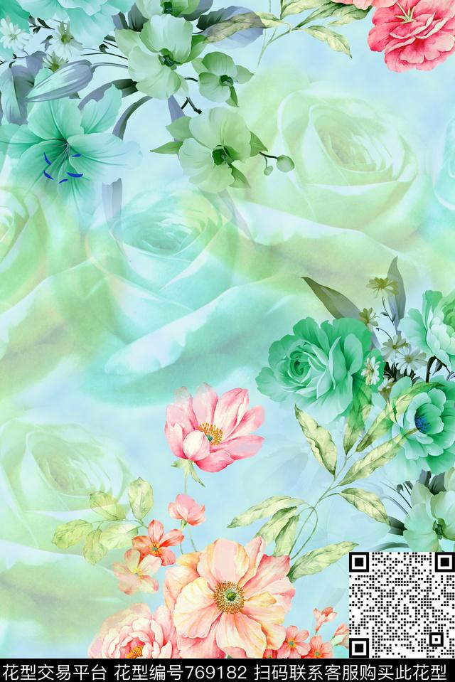 大花花朵花卉数码印花华亿平台下载（图片编号: 769182） - 瓦栏（Walan）