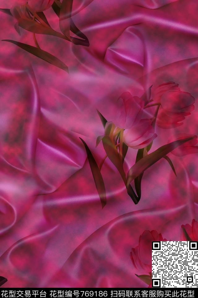 大花花朵花卉数码印花华亿平台下载（图片编号: 769186） - 瓦栏（Walan）