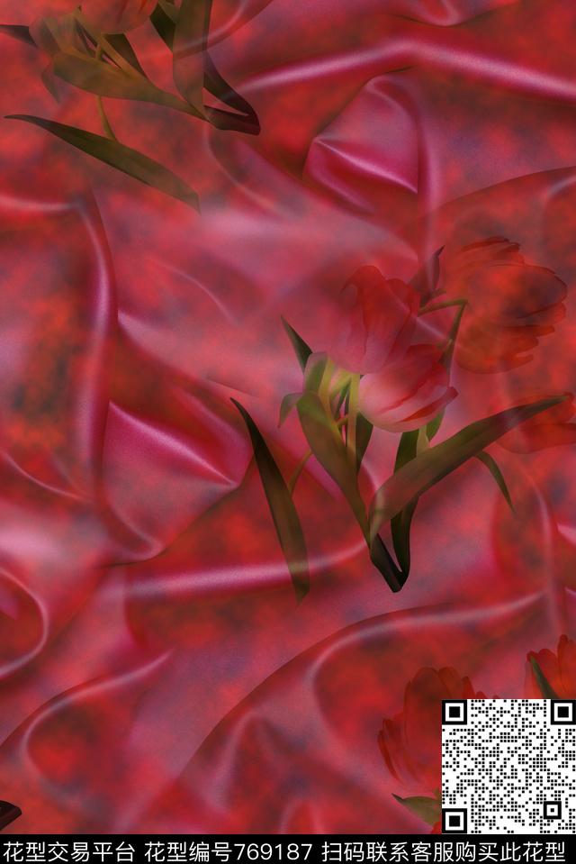 大花花朵花卉数码印花华亿平台下载（图片编号: 769187） - 瓦栏（Walan）