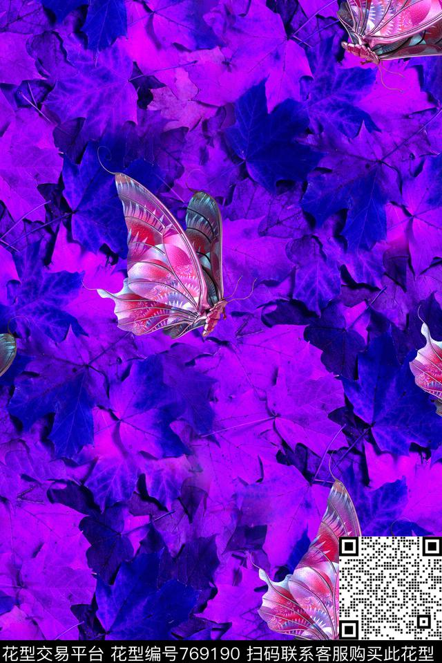 蝴蝶枫叶趣味数码印花华亿平台下载（图片编号: 769190） - 瓦栏（Walan）