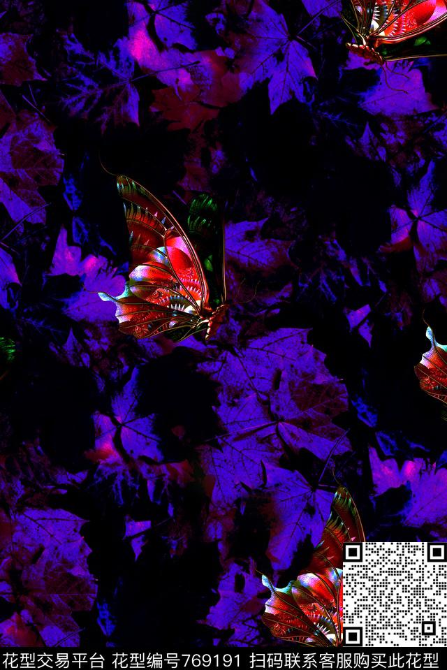 蝴蝶枫叶趣味数码印花华亿平台下载（图片编号: 769191） - 瓦栏（Walan）