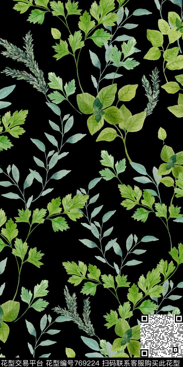 手绘树叶各种树枝叶子数码印花华亿平台下载（图片编号: 769224） - 瓦栏（Walan）