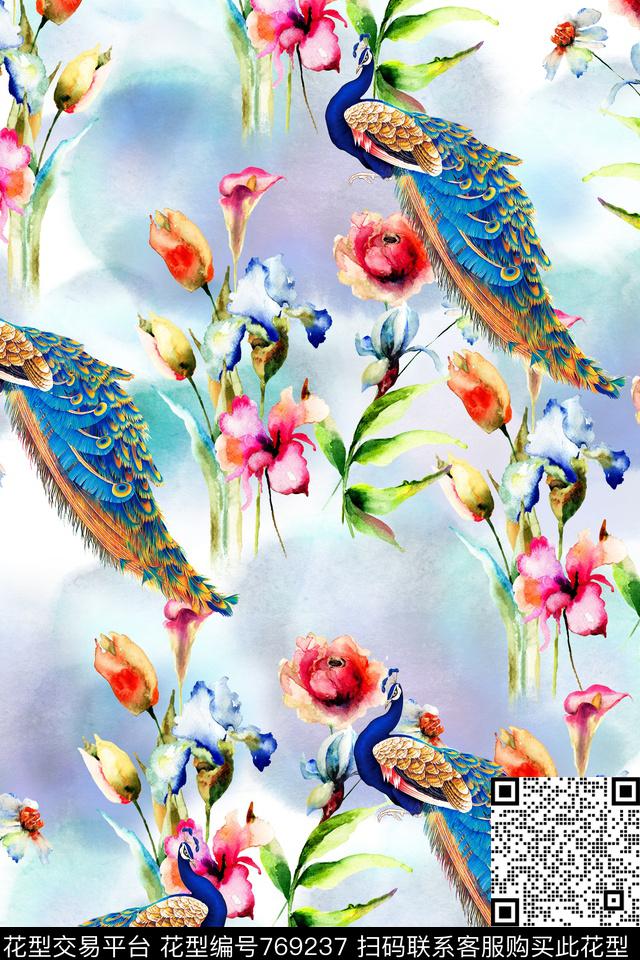 花卉色彩水彩数码印花华亿平台下载（图片编号: 769237） - 瓦栏（Walan）
