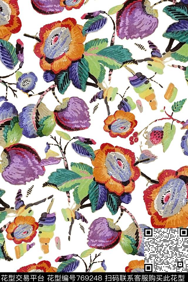 花卉色彩抽象数码印花华亿平台下载（图片编号: 769248） - 瓦栏（Walan）