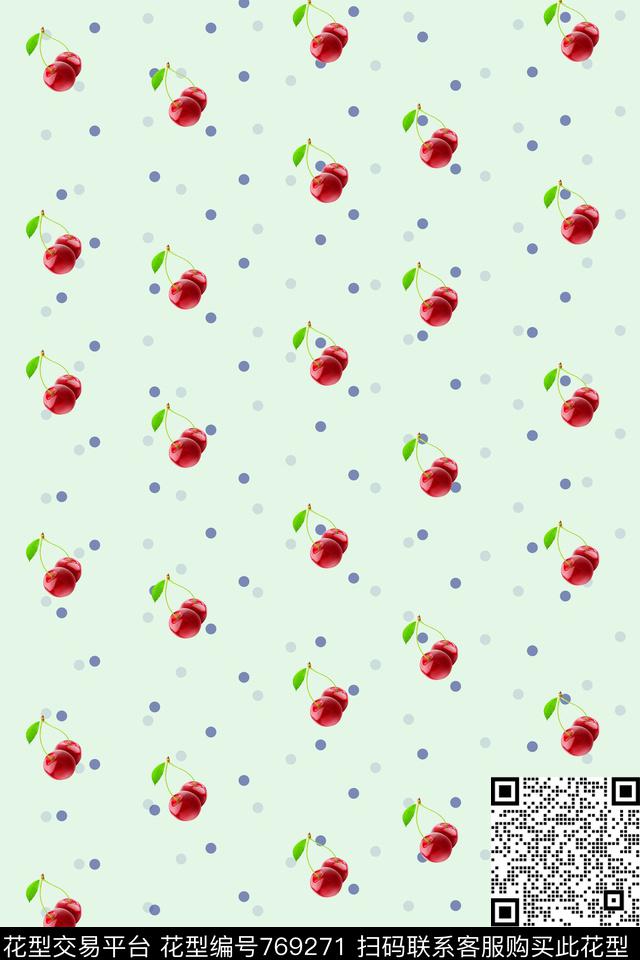 樱桃水果清新数码印花华亿平台下载（图片编号: 769271） - 瓦栏（Walan）