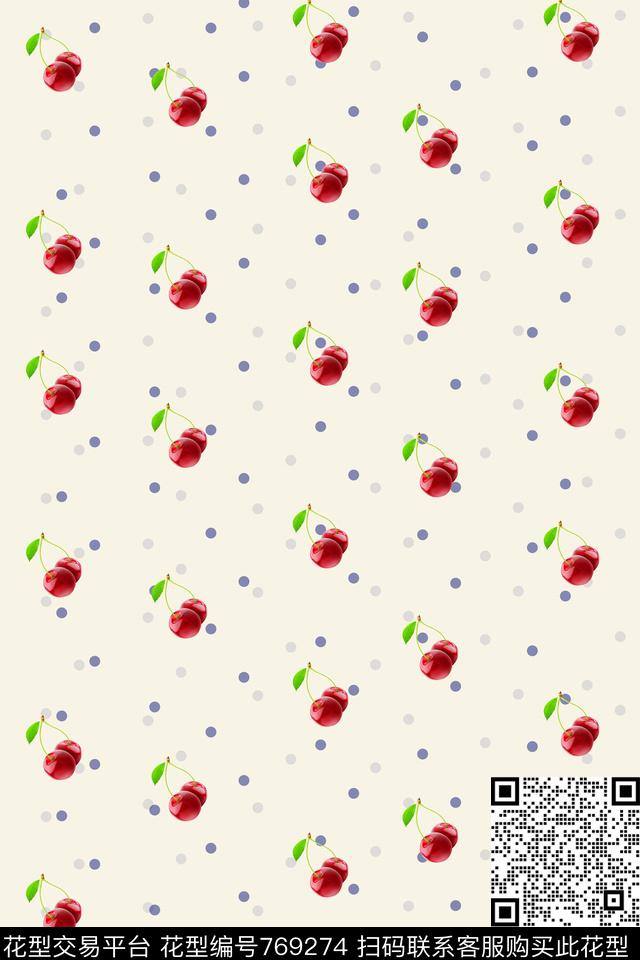 樱桃水果清新数码印花华亿平台下载（图片编号: 769274） - 瓦栏（Walan）