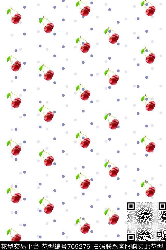 樱桃水果清新数码印花华亿平台下载（图片编号: 769276） - 瓦栏（Walan）