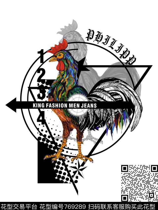 公鸡抽象潮牌数码印花华亿平台下载（图片编号: 769289） - 瓦栏（Walan）