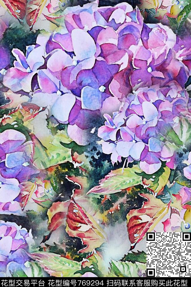 花卉花朵清新数码印花华亿平台下载（图片编号: 769294） - 瓦栏（Walan）