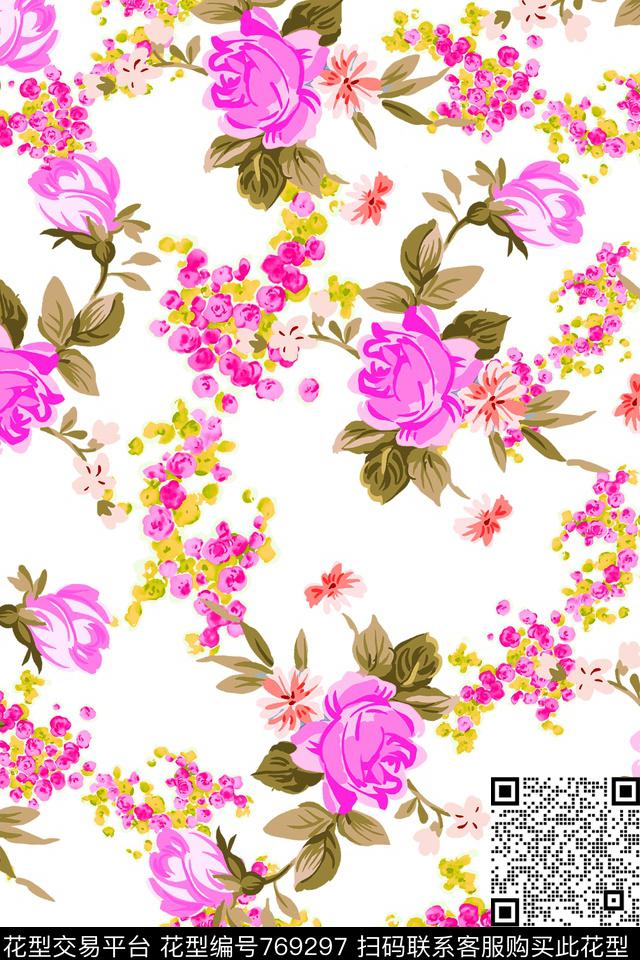 花卉大花花朵传统印花华亿平台下载（图片编号: 769297） - 瓦栏（Walan）