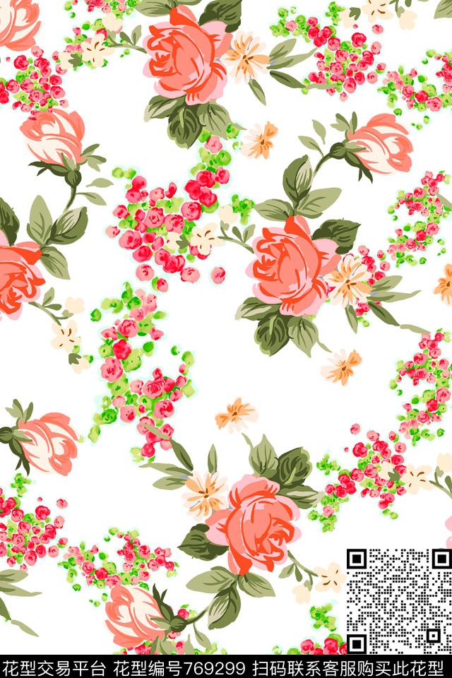 花卉大花花朵传统印花华亿平台下载（图片编号: 769299） - 瓦栏（Walan）