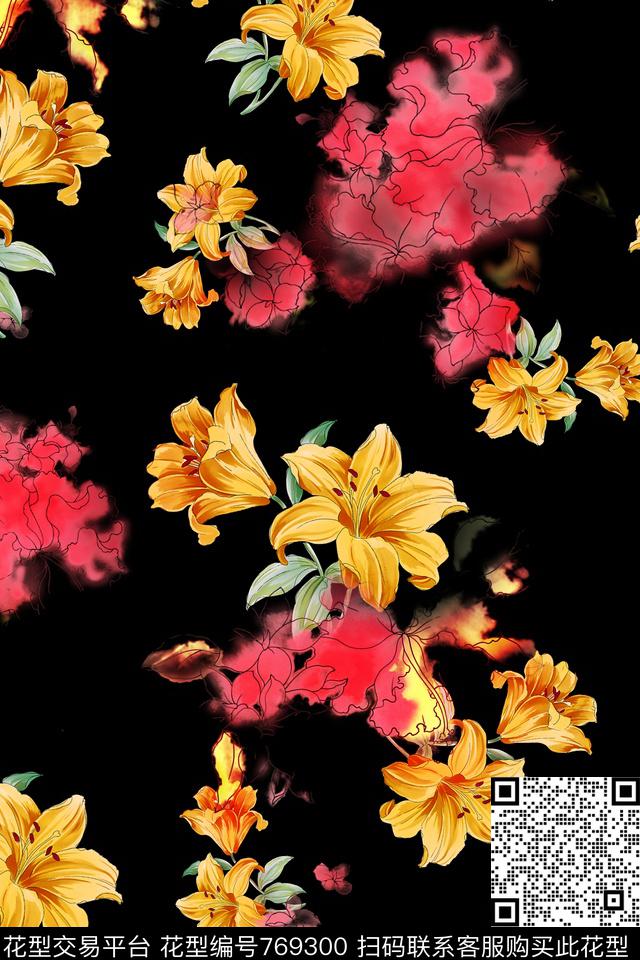 大花花朵花卉数码印花华亿平台下载（图片编号: 769300） - 瓦栏（Walan）