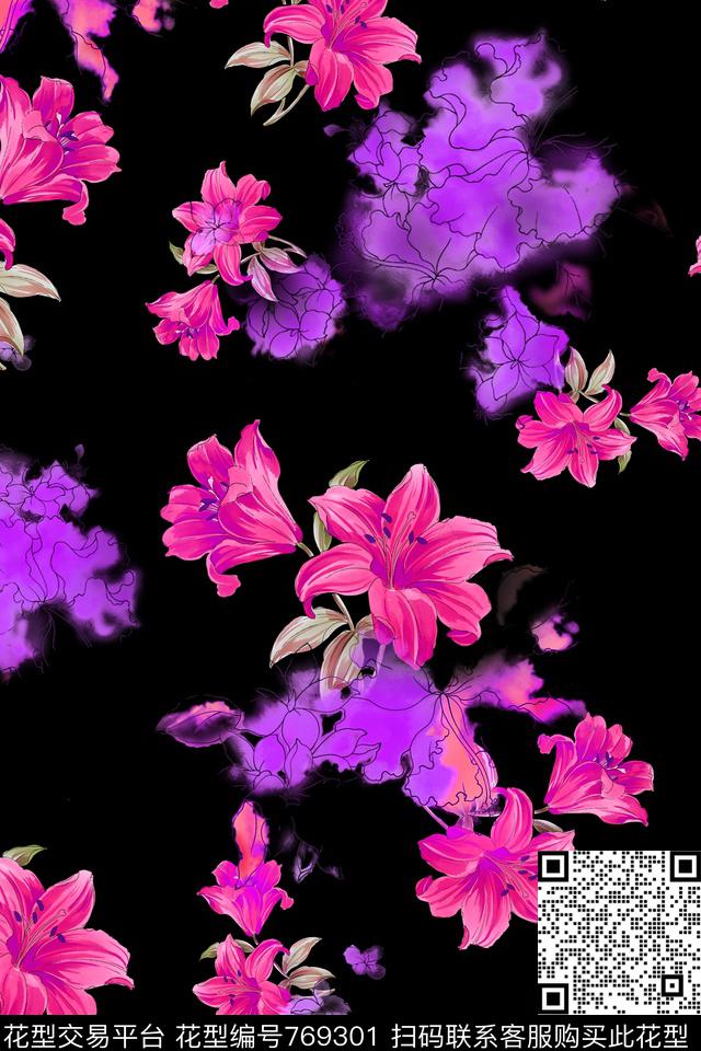 大花花朵花卉数码印花华亿平台下载（图片编号: 769301） - 瓦栏（Walan）