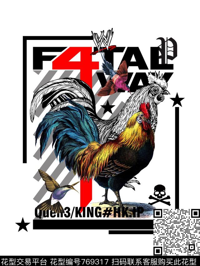 抽象公鸡潮牌数码印花华亿平台下载（图片编号: 769317） - 瓦栏（Walan）