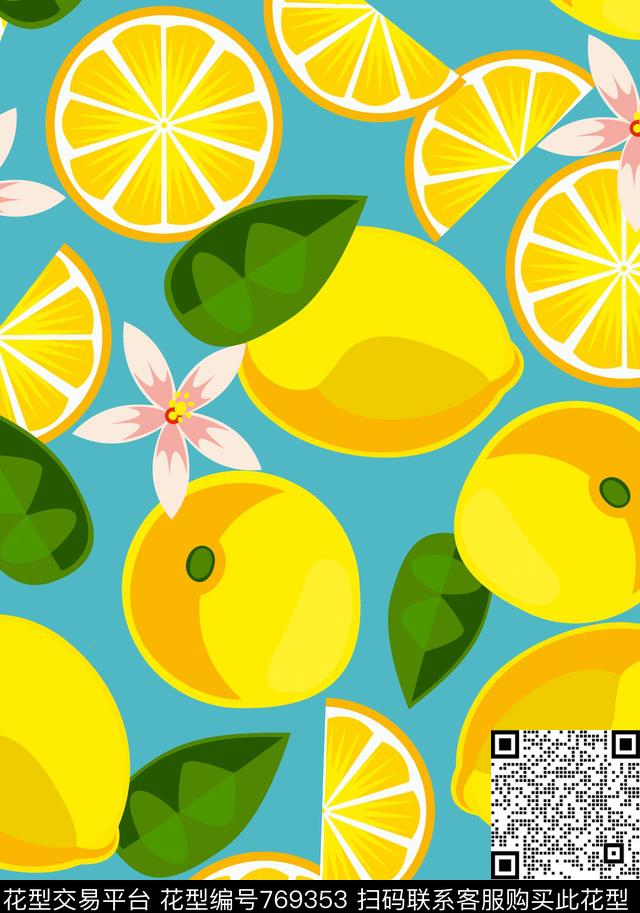 柠檬水果趣味传统印花华亿平台下载（图片编号: 769353） - 瓦栏（Walan）