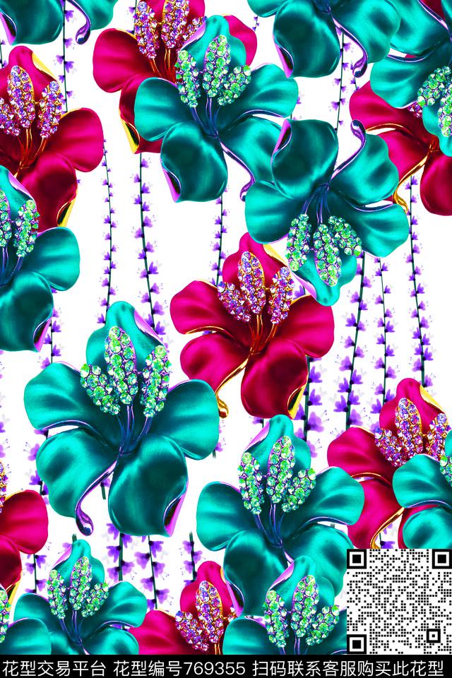 大花花朵花卉数码印花华亿平台下载（图片编号: 769355） - 瓦栏（Walan）