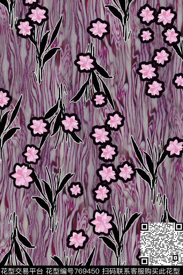 花卉花朵紫色数码印花华亿平台下载（图片编号: 769450） - 瓦栏（Walan）