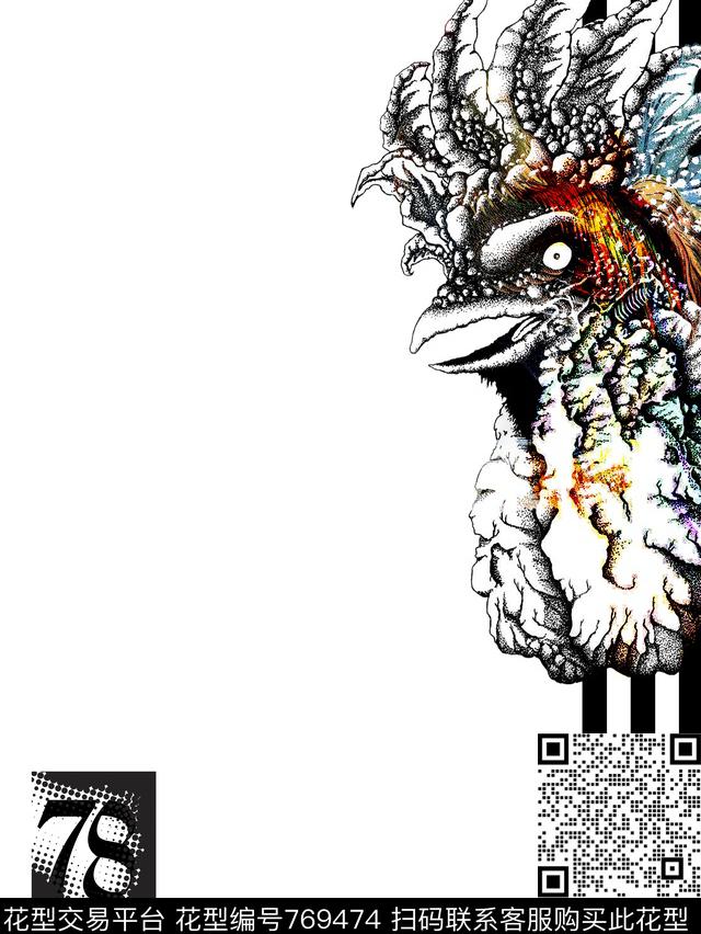 几何抽象公鸡数码印花华亿平台下载（图片编号: 769474） - 瓦栏（Walan）