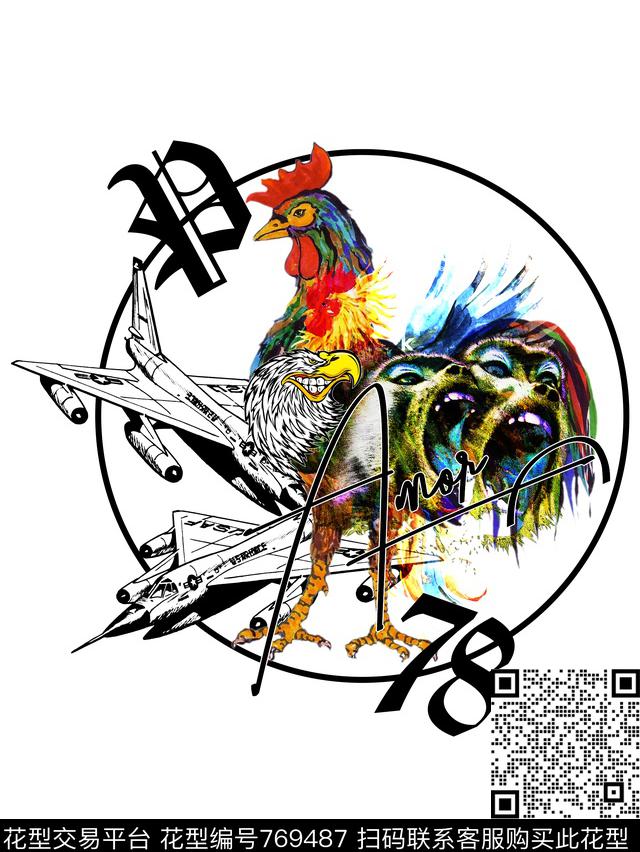 几何抽象公鸡数码印花华亿平台下载（图片编号: 769487） - 瓦栏（Walan）