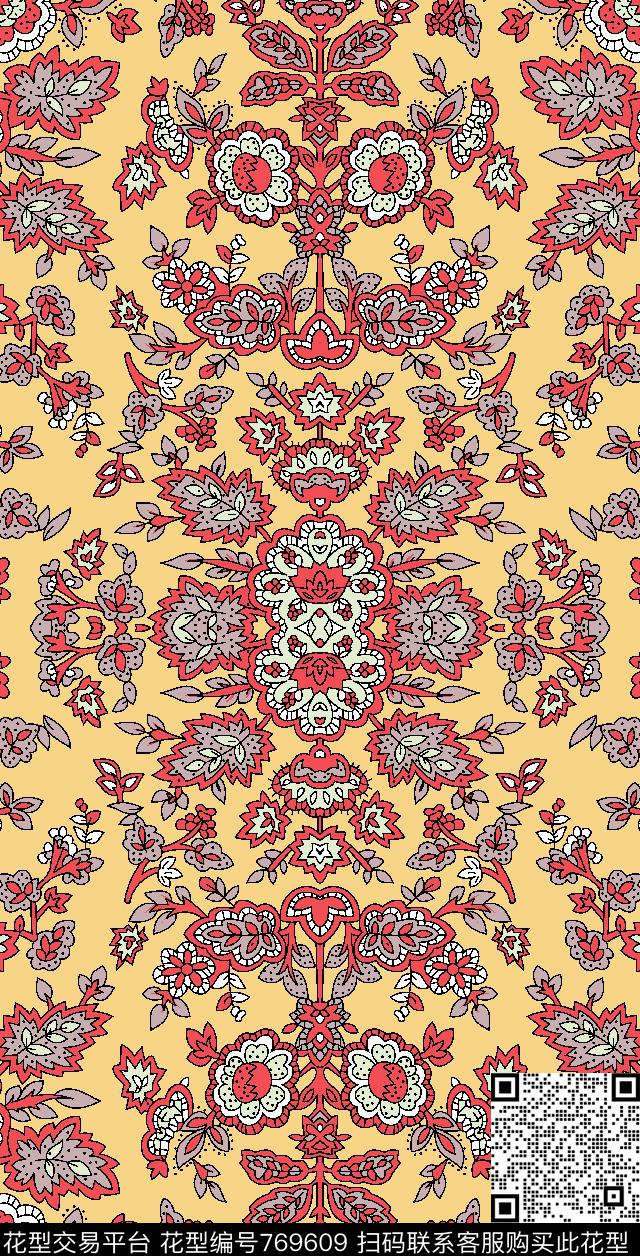 对称花欧美华亿平台佩期利传统印花华亿平台下载（图片编号: 769609） - 瓦栏（Walan）