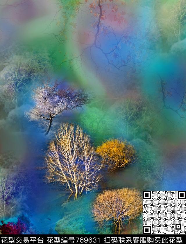 风景树光影数码印花华亿平台下载（图片编号: 769631） - 瓦栏（Walan）