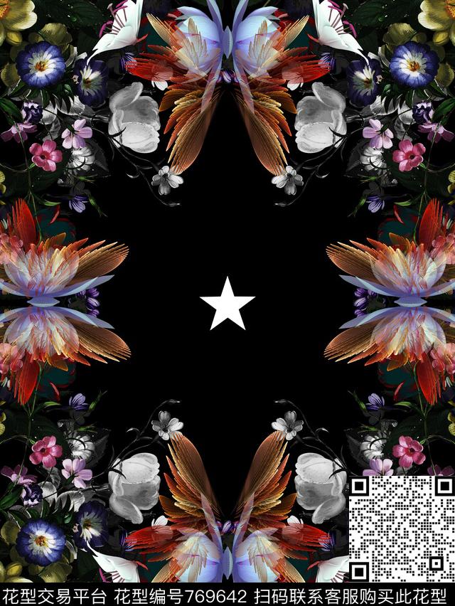 潮牌时尚花卉数码印花华亿平台下载（图片编号: 769642） - 瓦栏（Walan）