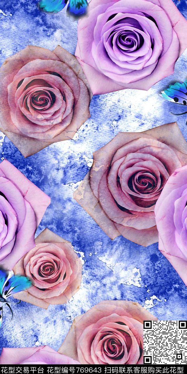 花朵花卉散花数码印花华亿平台下载（图片编号: 769643） - 瓦栏（Walan）