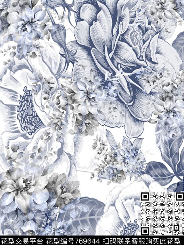 衬衫荷花花朵数码印花华亿平台下载（图片编号: 769644） - 瓦栏（Walan）