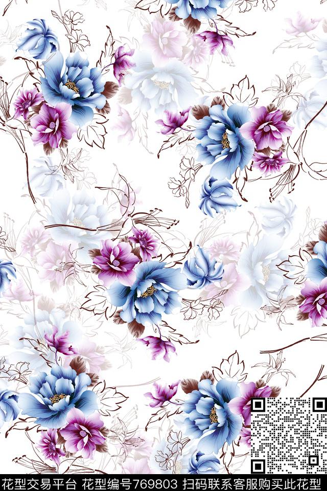 花卉数码印花华亿平台下载（图片编号: 769803） - 瓦栏（Walan）