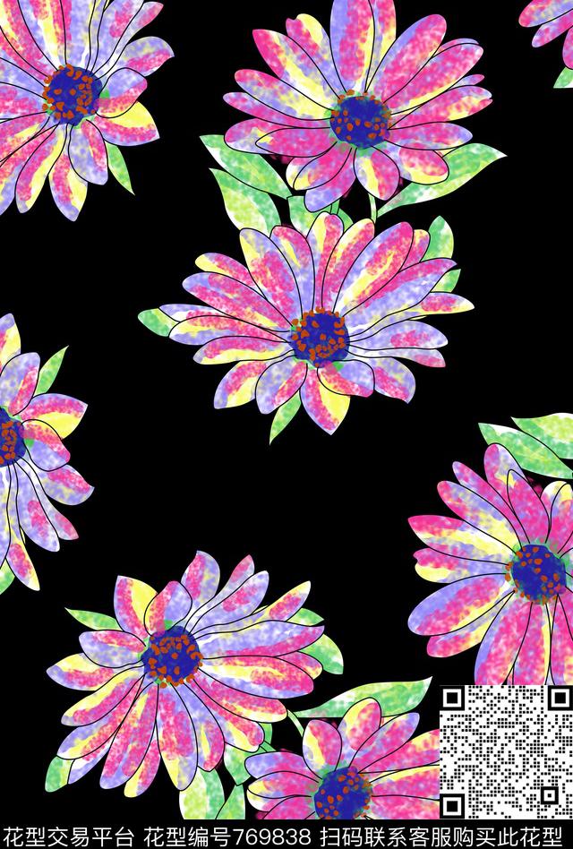 丝巾女装家纺时尚花卉数码印花华亿平台下载（图片编号: 769838） - 瓦栏（Walan）