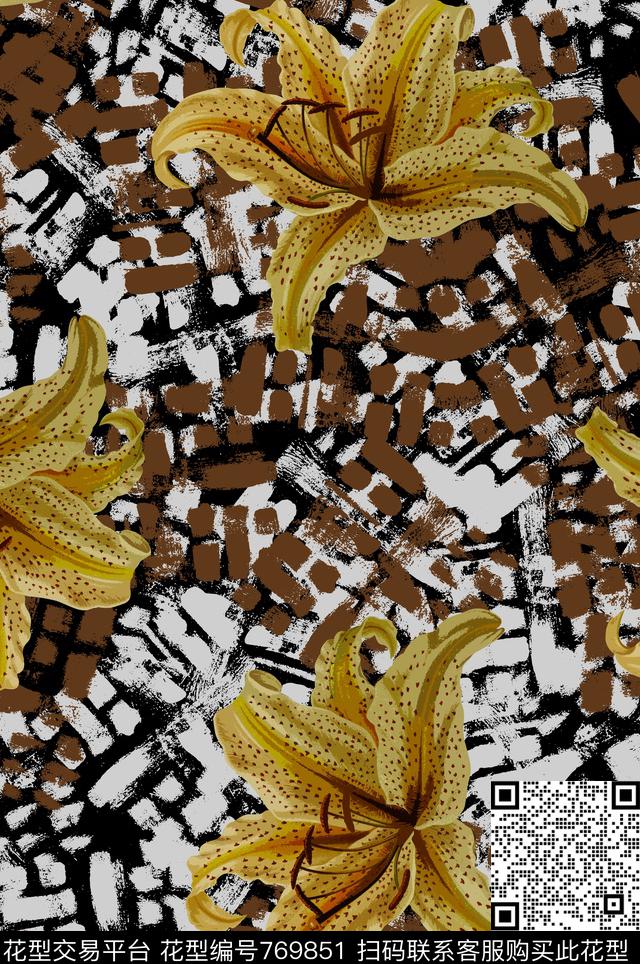 丝巾女装家纺时尚百合传统印花华亿平台下载（图片编号: 769851） - 瓦栏（Walan）